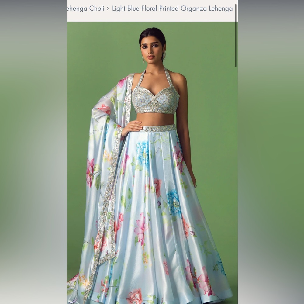 Lashkarra Blue floral lengha